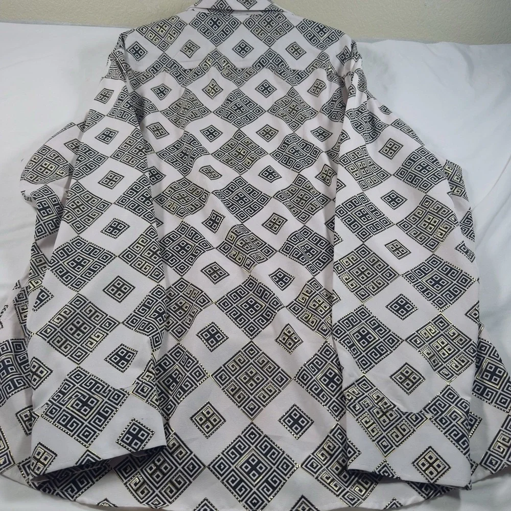 Vassari Shirt Men 3XL Button Up White Geometric Print Long Sleeve 100 Cotton